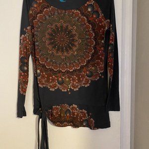 Desigual Abstract Print Long Sleeve Top Brown Multi Women's top Size M